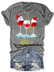 Wine Simple Christmas Print Casual T-Shirt