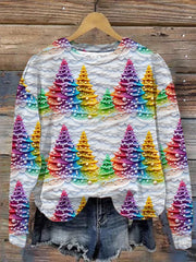 Christmas Colorful Christmas Tree Printed Casual Sweatshirt