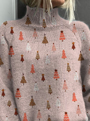 Petite Christmas Tree Pattern Printed Knit Turtleneck Pullover Sweater