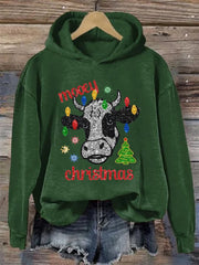 Glitter Cow Print Christmas Sweatshirt