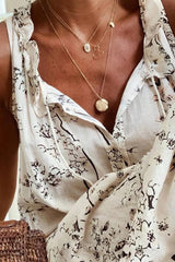 Floral Print Tie Neck Ruffle Trim Long Dress