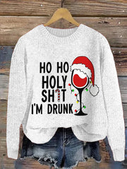 Christmas Ho Ho Holy Sh*T I'M Drunk Print Crew Neck Sweatshirt