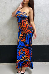 Allover Print Ruffle Hem Maxi Tube Dress