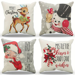 Christmas Winter Snowman Throw Pillow Covers 18x18, Set of 4 Winter Snowflake Snowman Home Decorative Linen Pillow Covers for Living Room