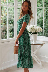 Daisy Floral Sleeved Drawstring Tie Beach Midi Dress