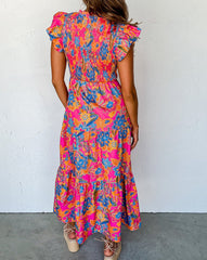 Floral Flutter Sleeve Smocked Maxi Dress