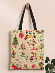 Vintage Christmas Printed Canvas Shoulder Bag