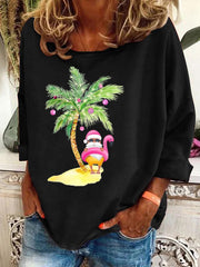 Christmas Palm Tree Holiday Print Casual Sweatshirt