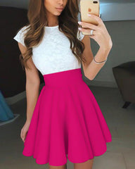 Colorblock Contrast Lace Ruffle Hem Mini Skater Dress