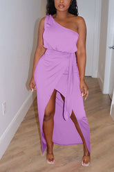 Wrap Asymmetrical Hem Tie Front Maxi Dress