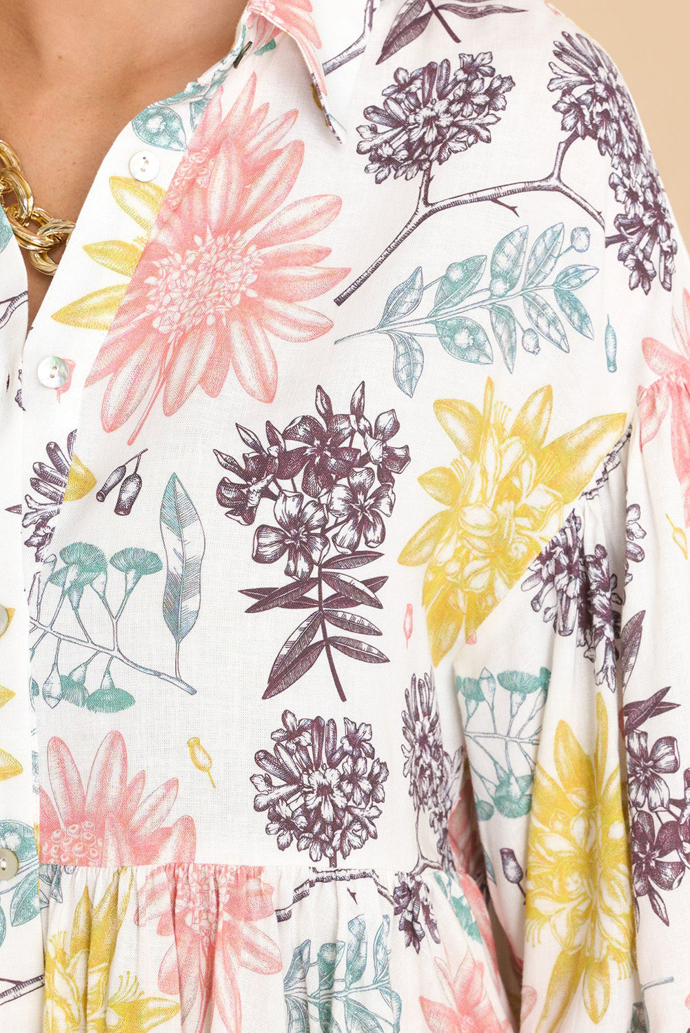 Floral Bubble Sleeve Shirt Dress