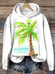 Florida Christmas Watercolor Palm Tree Sweatshirt Printed Hoodie