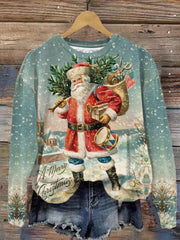 Santa Printed Round Neck Long Sleeve Top