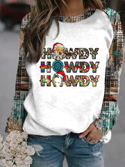 Howdy Howdy Howdy Santa Face Western Cowboy Christmas Print Sweatshirt
