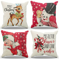 Christmas Winter Snowman Throw Pillow Covers 18x18, Set of 4 Winter Snowflake Snowman Home Decorative Linen Pillow Covers for Living Room
