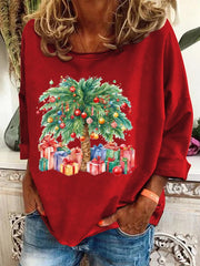 Christmas Palm Tree Holiday Print Casual Sweatshirt