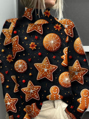Cookies Christmas Art Print Knit Turtleneck Pullover Sweater