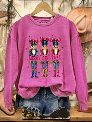 Glitter Christmas Nutcracker Print Casual Sweatshirt
