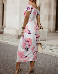 Floral Print Slits Off Shoulder Party Bodycon Dresses
