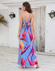 Bohemian Printed Sleeveless Backless Sling Long Dresses