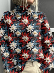 Lovely Christmas Floral Art Print Knit Turtleneck Pullover Sweater