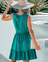 Solid-color V Neck Pleated Midi A-Line Dresses