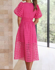 Solid-color V-neck Cut Out Midi A-Line Dresses