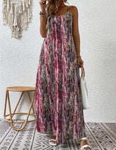 Random Print Strap Backless Long A Line Dresses