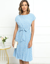 Disty Floral Print Round Neck Short Sleeve Midi A-Line Dresses
