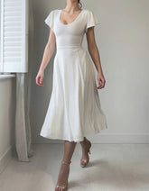 Solid-color U Neck Flutter Sleeve Midi A-Line Dresses