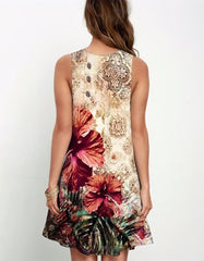 Botanical Floral Printed V-Neck High Waist Lace Loose Midi A-Line Dresses
