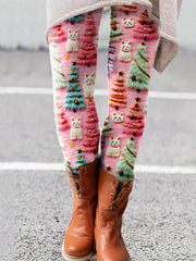Christmas Tree Cat Print Casual Leggings
