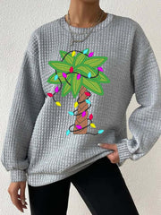 Christmas Palm Tree Print Long Sleeve Sweatshirt