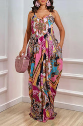 Allover Print Pocket Side Cami Maxi Dress