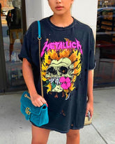 Skeleton Graphic Ripped Detail Oversized Tee Dress