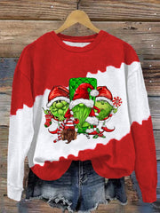 Merry Christmas Three Christmas Green Gnomies Print Sweatshirt