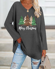 Merry And Bright Christmas Tree🎄 Print Casual Long-Sleeve T-Shirt