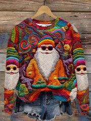 Colorful Pattern Funny Christmas Santa Print Sweatshirt