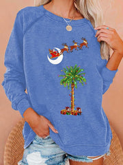 Christmas Palm Tree Print Casual Sweatshirt