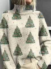 Lovely Christmas Tree Art Print Knit Turtleneck Pullover Sweater