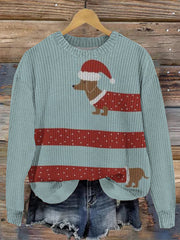 Very Long Christmas Dog Print Women'S Sweater