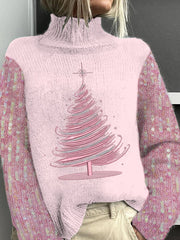 Christmas Tree Printed Knitted Turtleneck Pullover