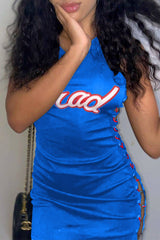 Letter Print Lace Up Side Mini Dress