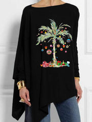 Christmas Palm Tree Round Neck Casual Irregular T-Shirt