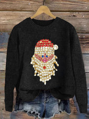 Women's Christmas Santa Claus Jewel Art Crew Neck Sweatshirt