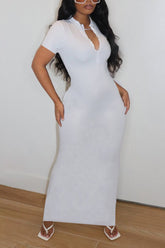 Solid Half Zip Bodycon Maxi Dress