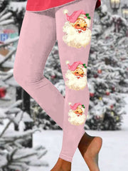 Christmas Retro Pink Santa Print Leggings