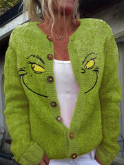 Christmas Print Cozy Knit Cardigan