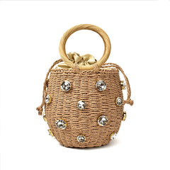 Rhinestone Crystal Embellished Straw Bag