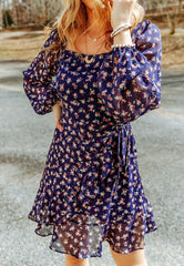 Floral Square Neck Long Sleeve Dress